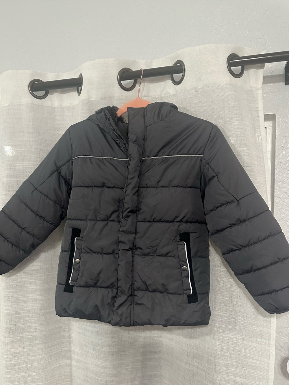 Kids Swiss Tech Black Puffy Hooded Winter Jacket